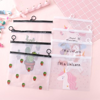 Hộp Bút / Túi Bút Trong Suốt Khoá Zip Hình Xương Rồng UNnicorn Loại To Đa Năng Kt 17*21cm