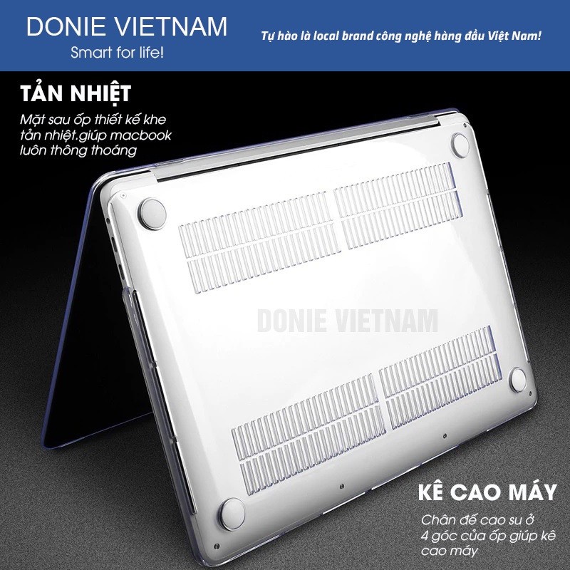 Ốp Cho Macbook Trong Suốt Kèm Lót Phím Donie Chống Xước Chống Va Đập Air , Pro M1, M2 13/14/15/16"
