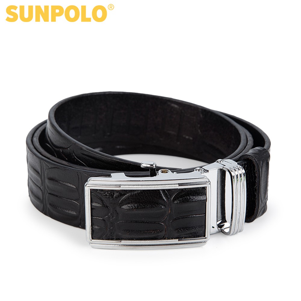 Thắt Lưng Nam Da Bò Khóa Cài Cao Cấp SUNPOLO Đen - BSAL02