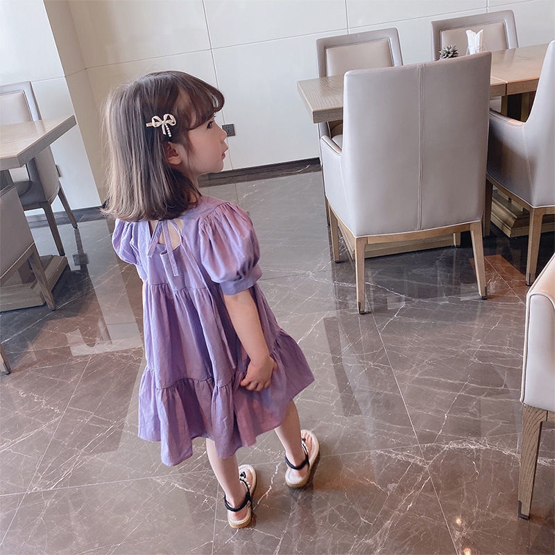 Đầm Công Chúa Tay Ngắn Phồng Màu Trơn Thời Trang Mùa Hè Hàn Quốc Mới 2023