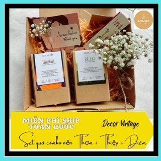 Set quà tặng nến thơm candle cup & trang trí hoa vintage || kèm thiệp + tặng diêm