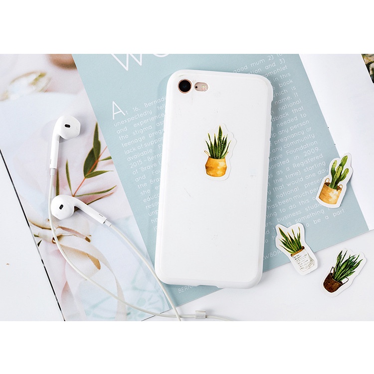 Hộp 45 Sticker nhãn dán Lá cây xanh, anh đào trang trí Bullet journal, album STI01