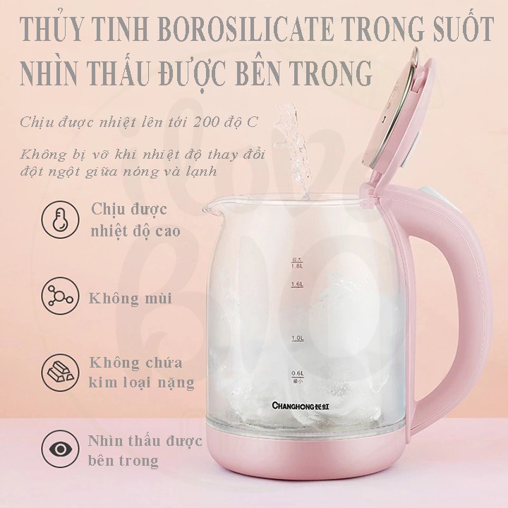 Ấm Siêu Tốc Thủy Tinh 1,8 Lít – Ấm đun nước siêu tốc ChangHong – BIO90