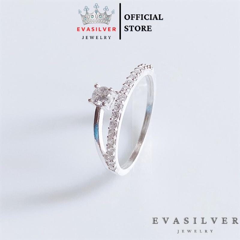 Nhẫn bạc nữ Evasilver đính đá sang trọng cá tính, chất liệu bạc ta thật sáng bóng