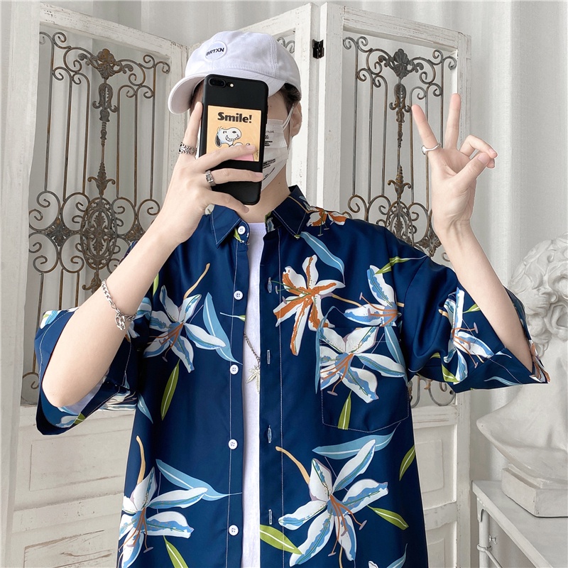 Áo Sơ Mi Đi Biển Dáng Rộng Cỡ Lớn M-3XL Thời Trang Mùa Hè Hàn Quốc Cho Nam