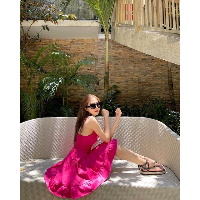 Đầm 2 dây hồng