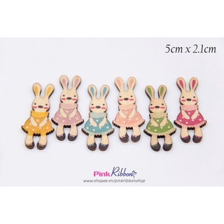 *[Set 5c] Thỏ gỗ vintage cỡ 5cm x 2.1cm làm phụ kiện trang trí, phụ kiện tóc, phụ kiện thời trang, DIY, handmade