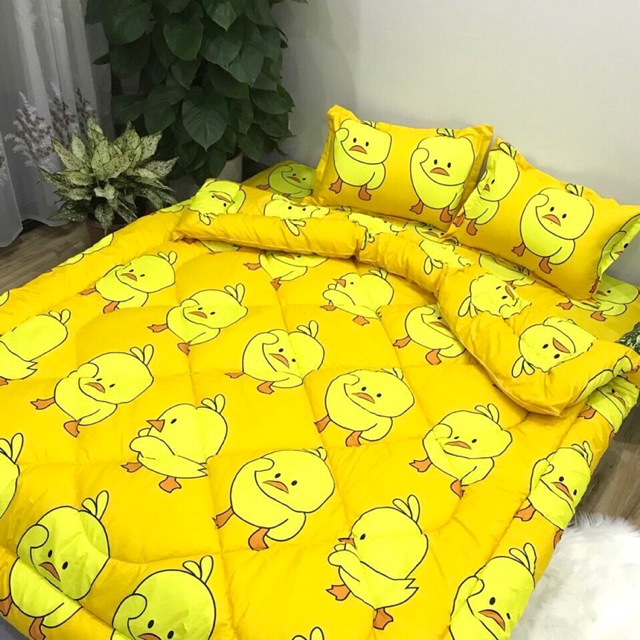 Bộ Chăn Ga Gối Cottong poly 5 Món- Vịt Con