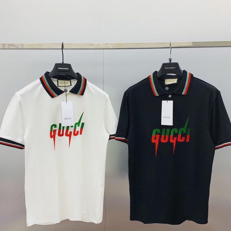 Áo Polo Nam Tay Lỡ GUCCi - Áo Phông Cổ Bẻ Tay Lỡ Hai Màu Xanh Trắng Siêu Chất MT10