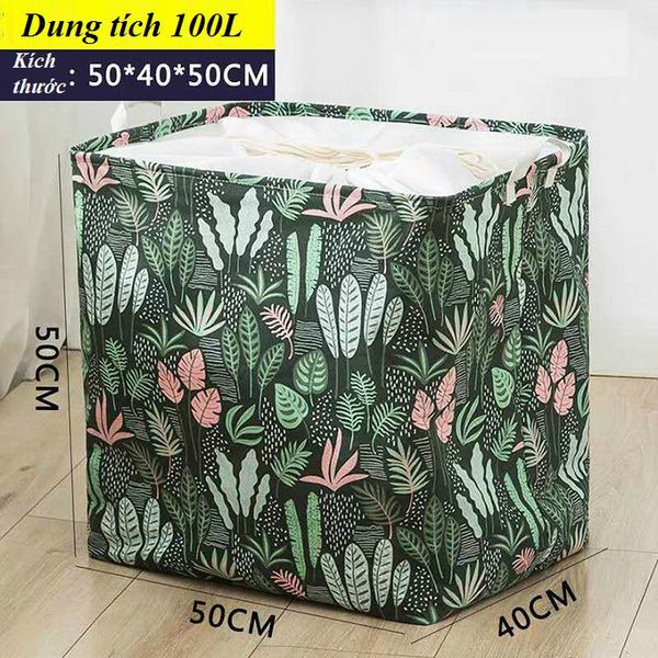 Sọt Đựng Quần Áo Bẩn Dáng Chữ Nhật Đứng Vải Canvas Loại To 100L Vintage Decor