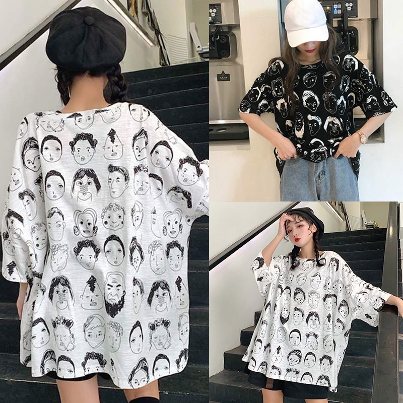 Áo thun nữ cổ tròn ngắn tay phối hoạ tiết