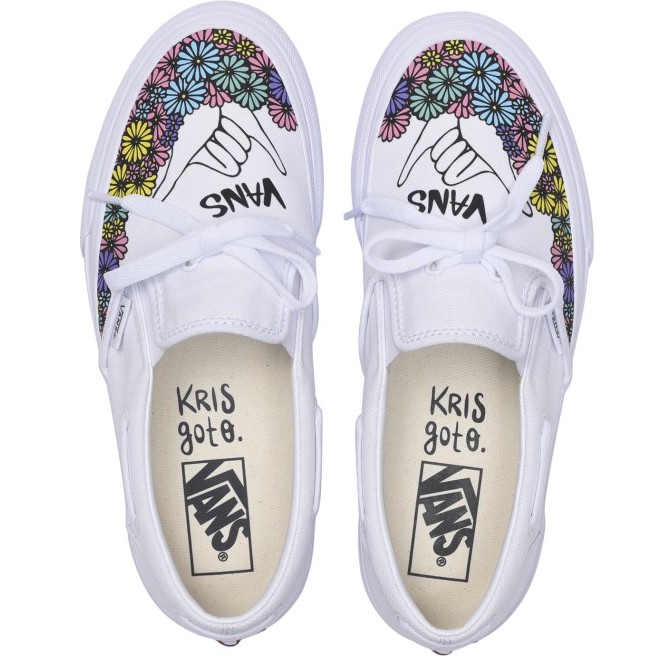 VANS Giày Lười Canvas In Hoa Thời Trang Cho Cặp Đôi