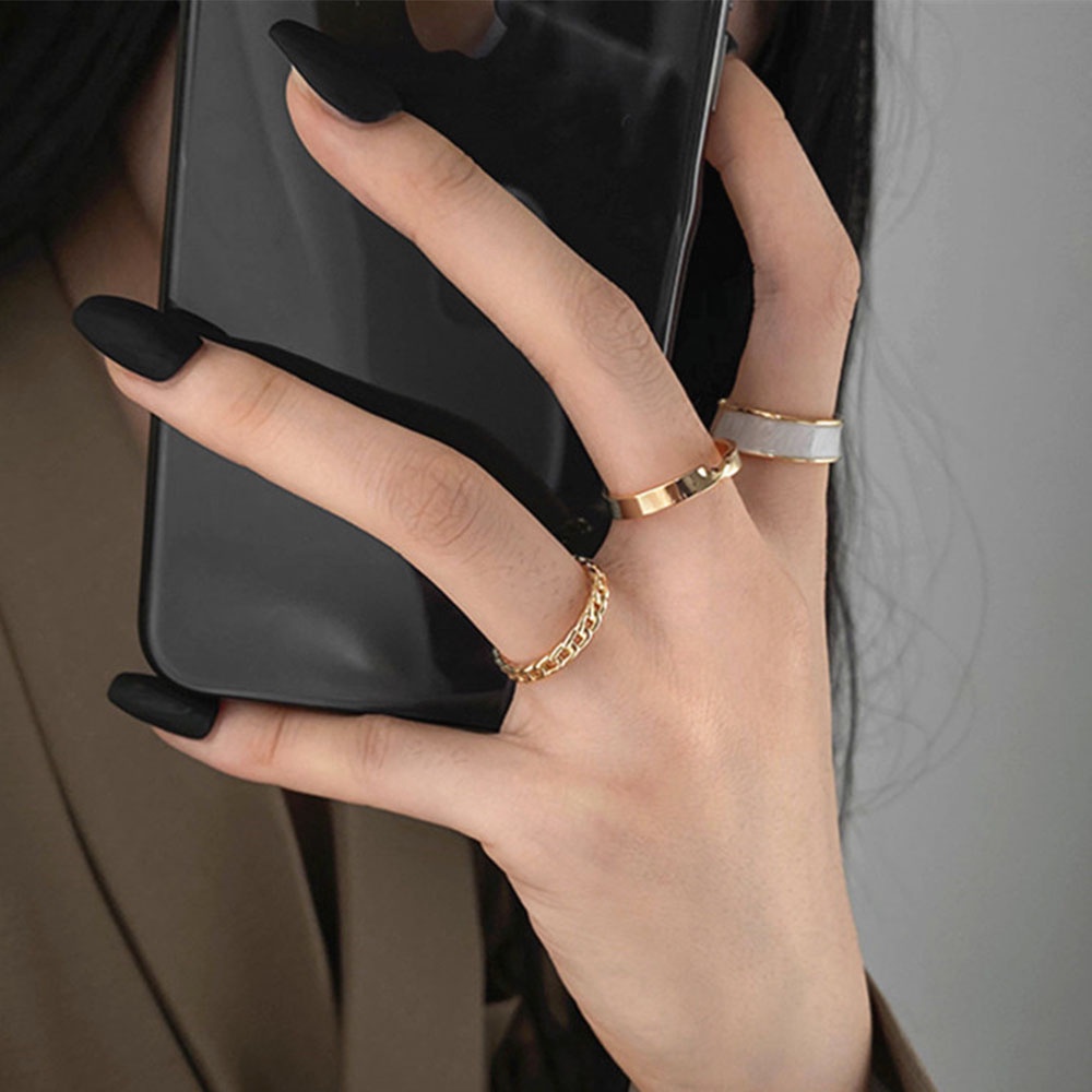 Bộ 3 Nhẫn Kim Loại Tròn Nhiều Màu Tùy Chỉnh Thời Trang Cho Nữ