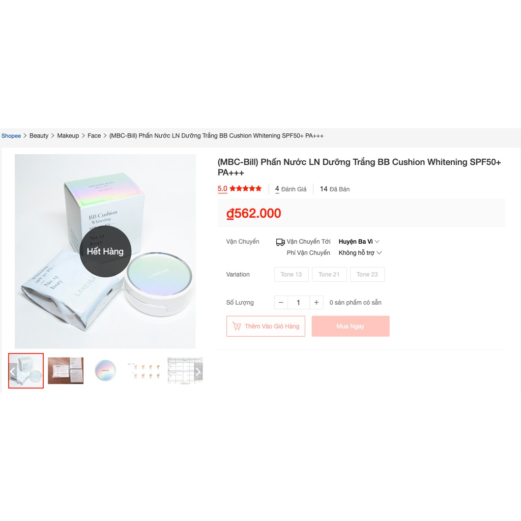 MBC Sét Phấn Nước LN Dưỡng Trắng BB Cushion Whitening SPF50+ PA+++ | BigBuy360 - bigbuy360.vn