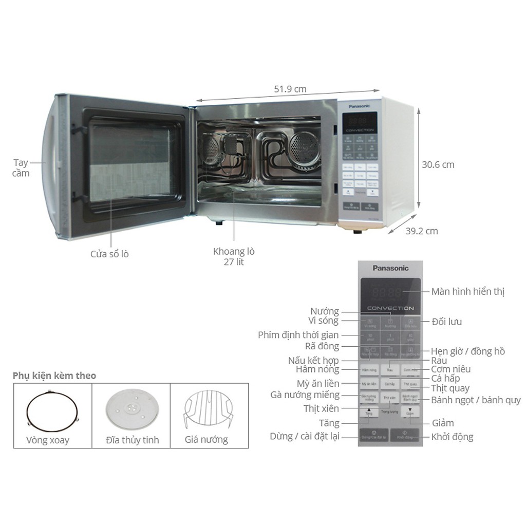 Lò Vi Sóng Điện Tử Có Nướng Panasonic PALM-NN-CT655MYUE - 27L - Hàng chính hãng