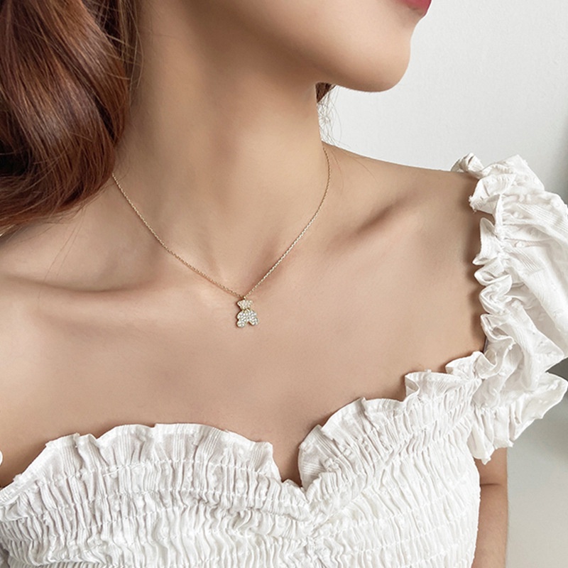 Vòng cổ Hình Gấu Đính Đá Dễ Thương Phong Cách Hàn Quốc Thời Trang Cho Nữ