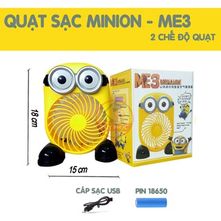 QUẠT BÀN SẠC ĐIỆN MINION SIÊU MÁT - 2 CHẾ ĐỘ QUẠT