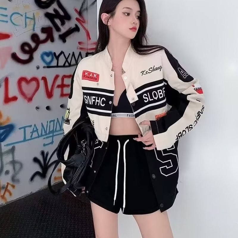 Áo Khoác Bóng Chày In Chữ Phong Cách Retro Mỹ Thời Trang Cho Nam