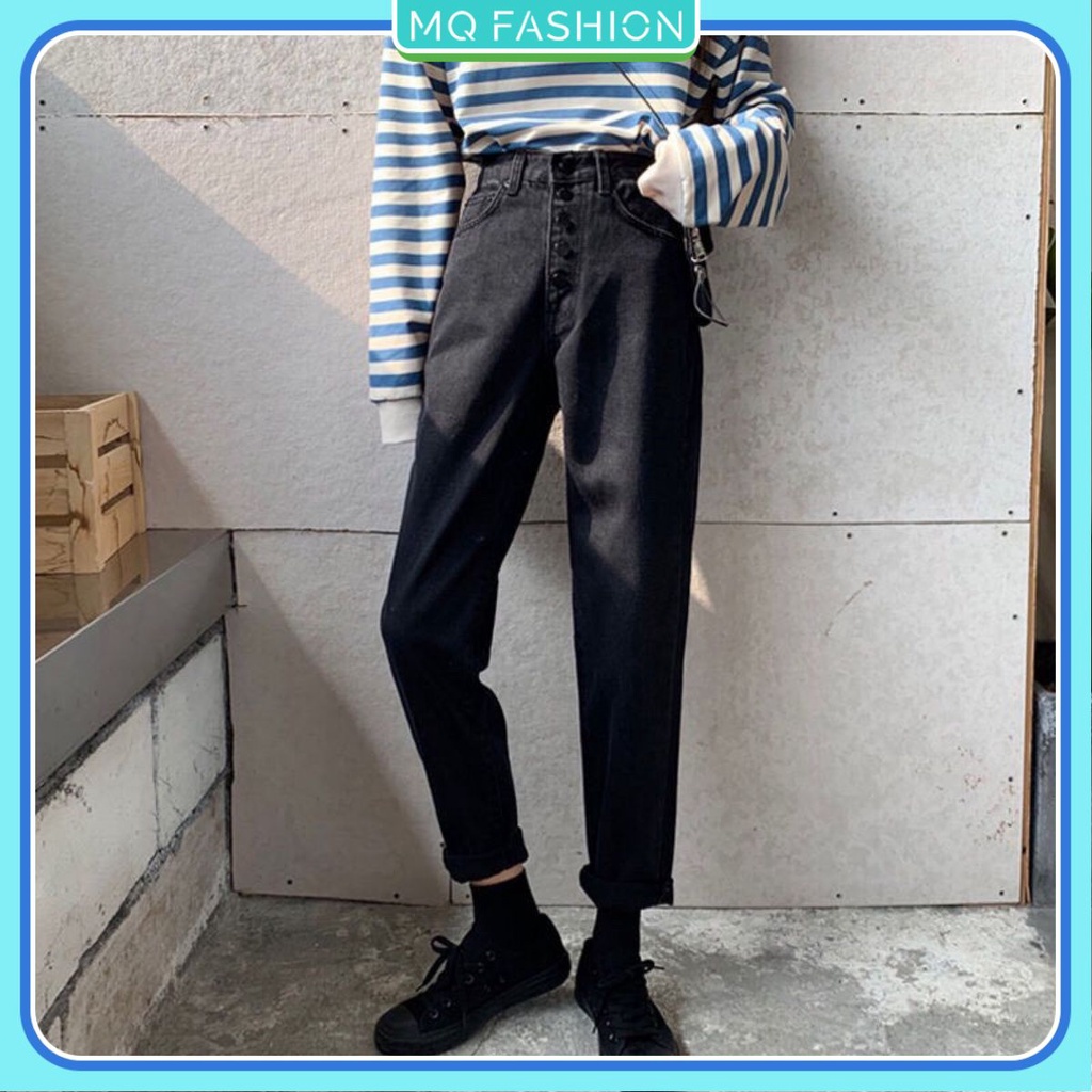 Quần jean baggy nữ ống suông lưng cao 2 nút phong cách Hàn quốc M Fashion 3249