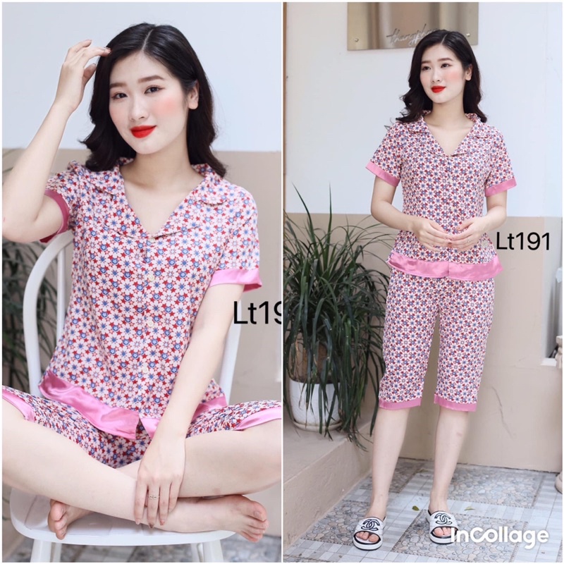 Bộ lửng mặc nhà cổ pizama chất đũi mềm mát, thấm hút mồ hôi, đủ size theo số đo