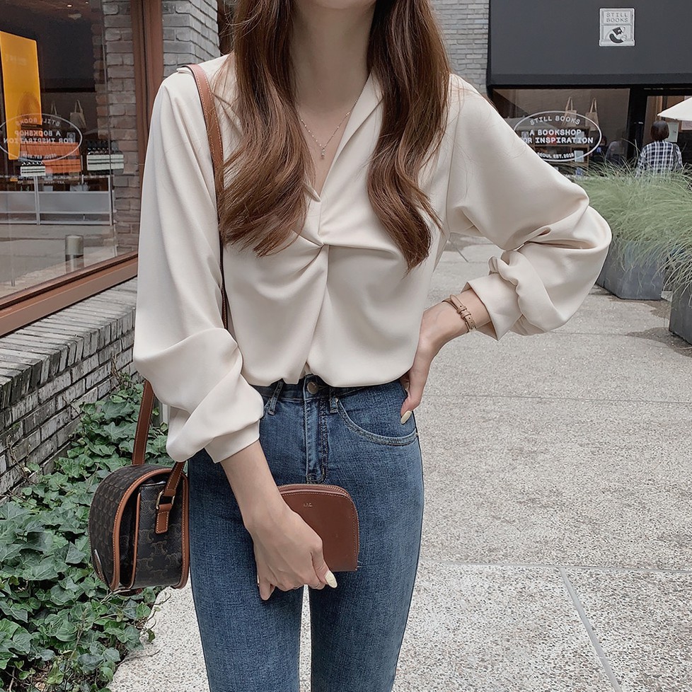 Áo Sơ Mi Dài Tay Cổ Chữ V Xinh Xắn Dành Cho Nữ 38594