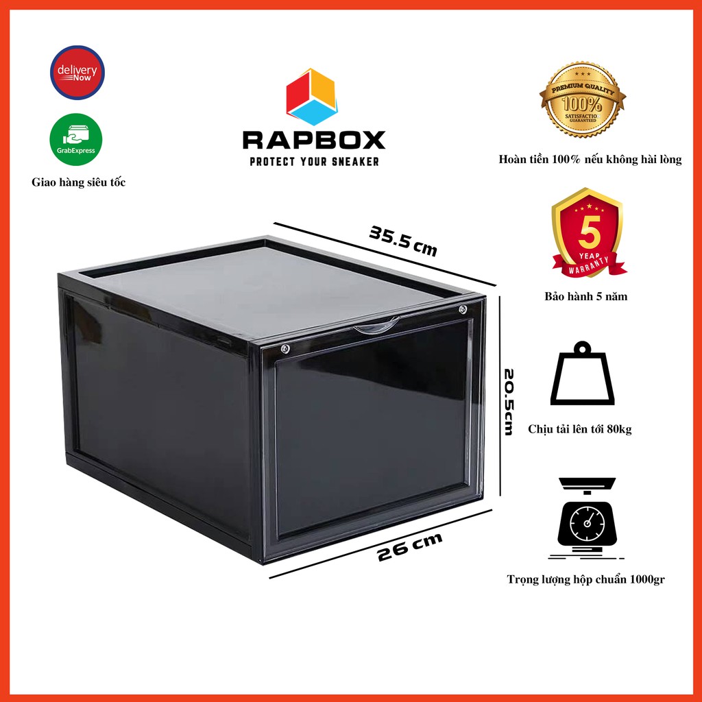 RAPBOX Hộp Đựng Giày Cao Cấp Nhựa Cứng Trong Suốt Cửa Mở Nam Châm, Hộp Chịu Lực 80Kg | Hình Thật