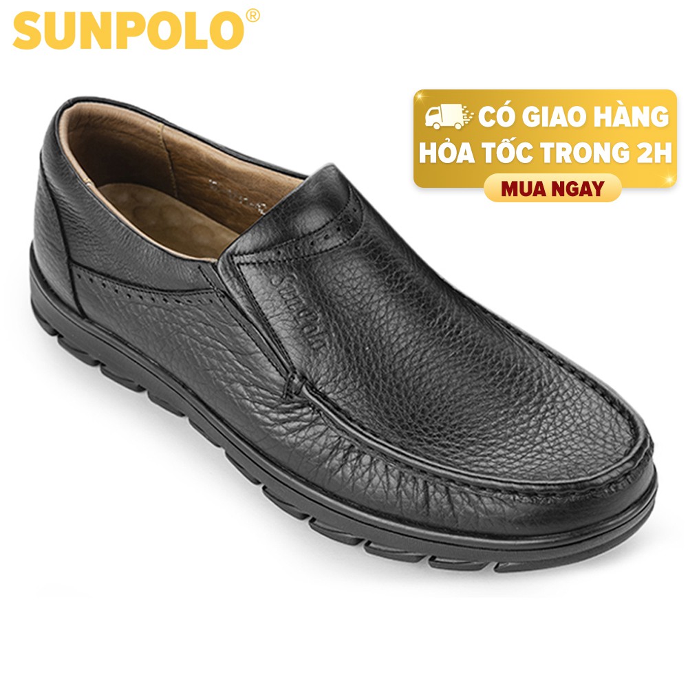 Giày Mọi Nam Da Bò SUNPOLO Đen Nâu SUMU1731DN