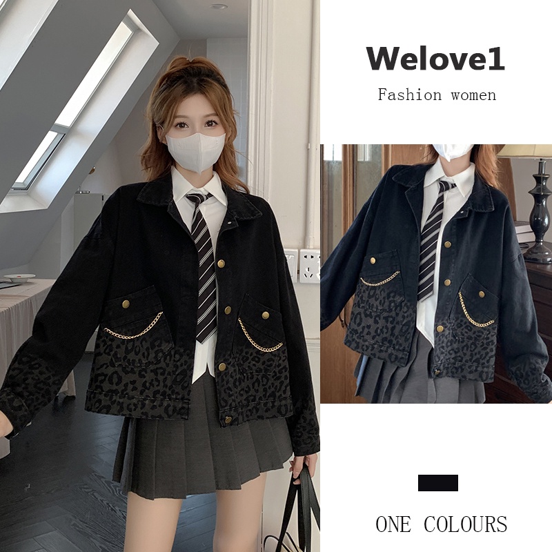 Áo Khoác denim In Họa Tiết Da Báo Thời Trang Dành Cho Nữ