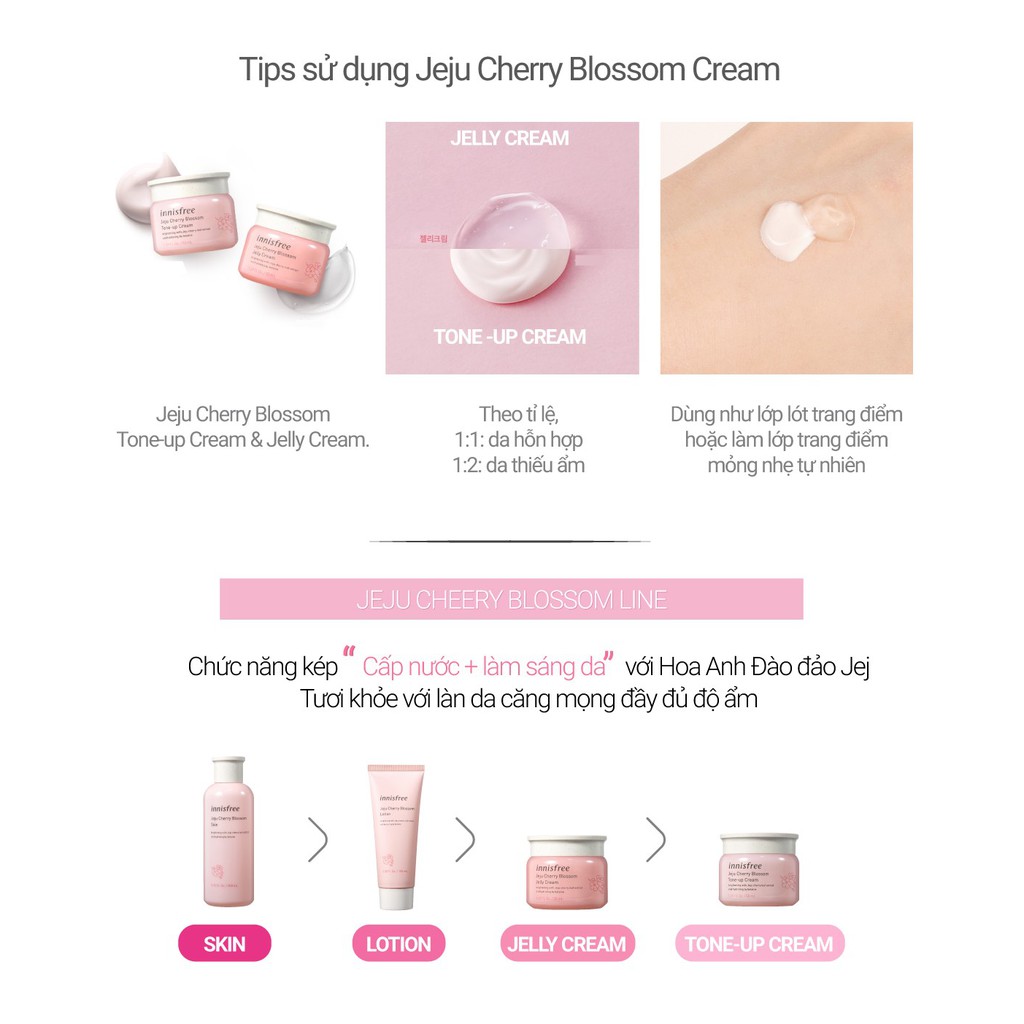 [Mã COSIF11 giảm 10% đơn 400K] Bộ sản phẩm dưỡng ẩm sáng da hoa anh đào đảo Jeju innisfree Jeju Cherry Blossom Cream Set | BigBuy360 - bigbuy360.vn