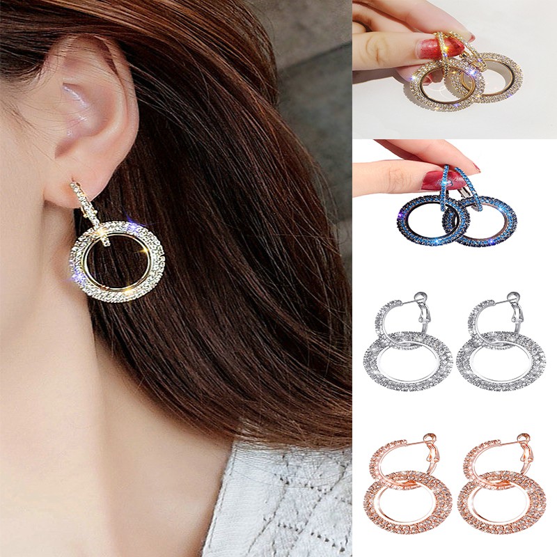 Đôi khuyên tai GMAI dáng tròn đính đá nhân tạo thời trang dành cho nữ