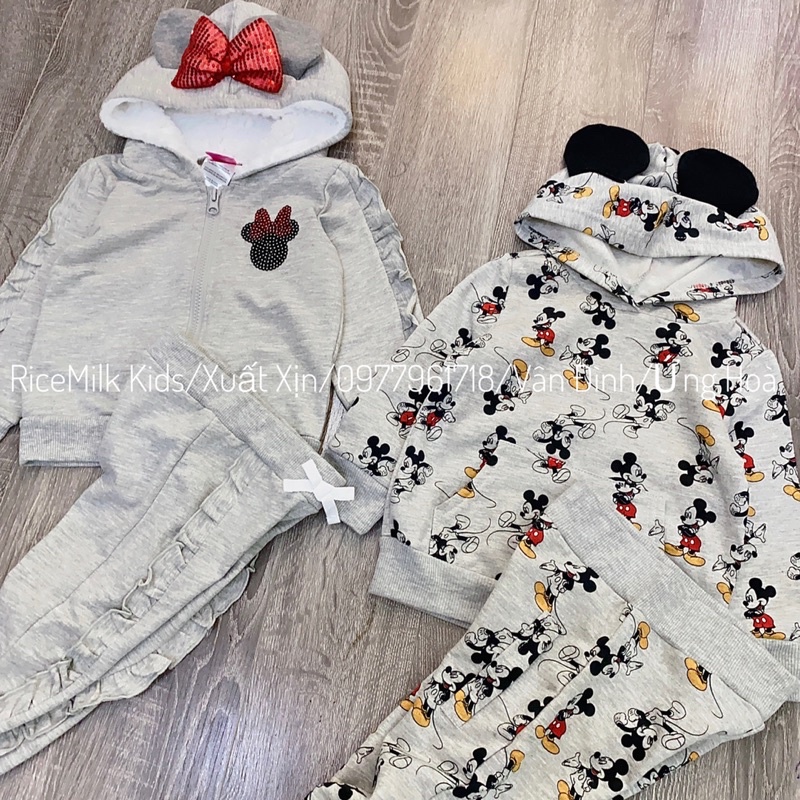 Bộ nỉ cho bé trai và bé gái hoạ tiết mickey xuất dư xịn