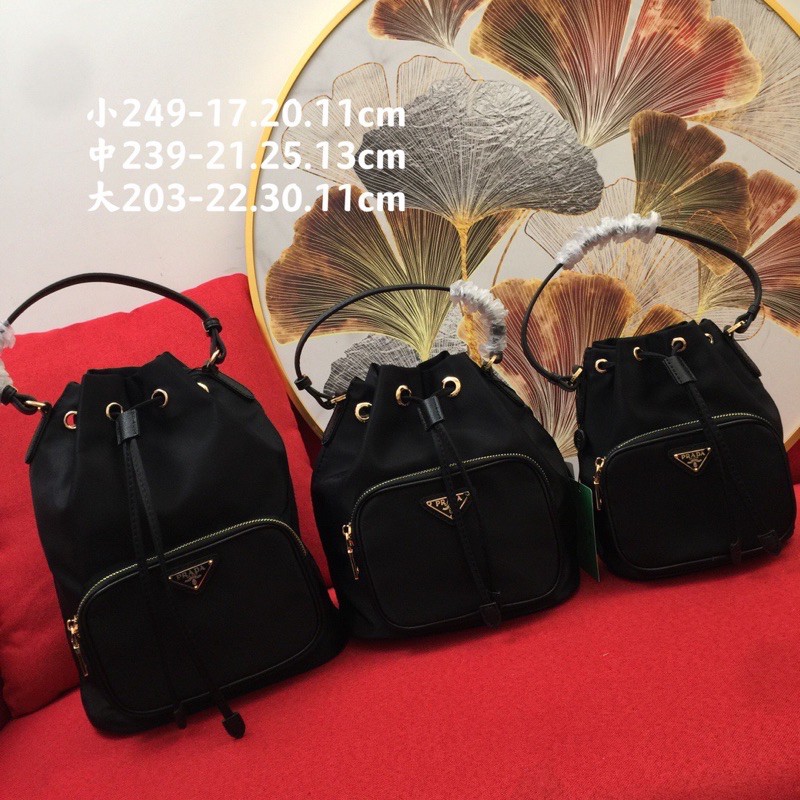 Túi xách nữ miệng rút dáng balo thương hiệu Prada cao cấp có 3 size lớn bé