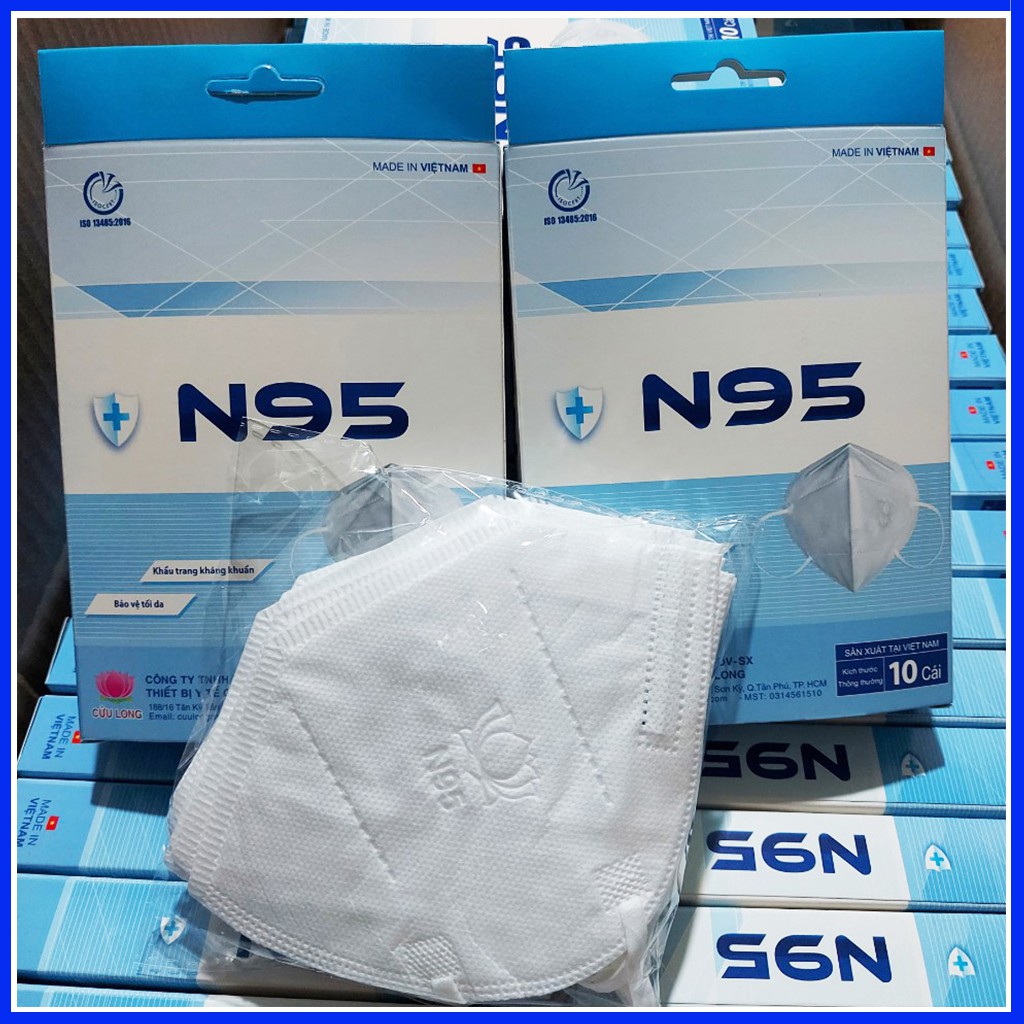 Khẩu trang y tế N95 Cửu Long hộp 10cai thiết kế ôm khít mũi miệng an toàn 95%