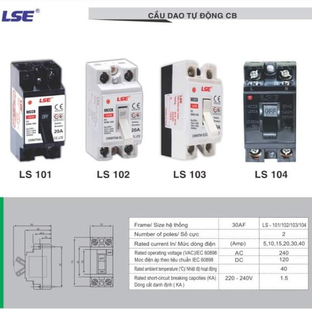 Cầu dao an toàn (CB cóc Chính Thái màu đen LS101)