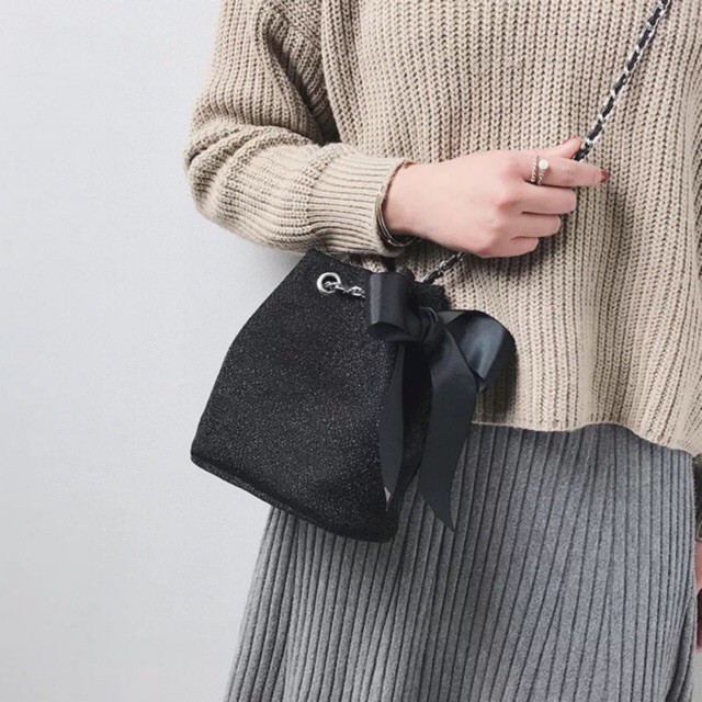 Túi đeo chéo nhũ đính nơ siêu xinh hottrend