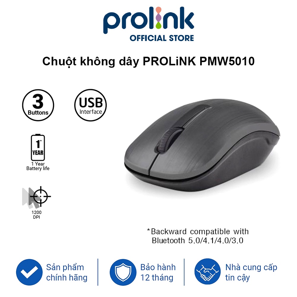 Chuột không dây PROLiNK PMW5010 kết nối tốc độ cao, tiết kiệm pin dùng cho PC, Macbook, Laptop