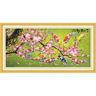Tranh đính đá cửu ngư quần tụ LV174