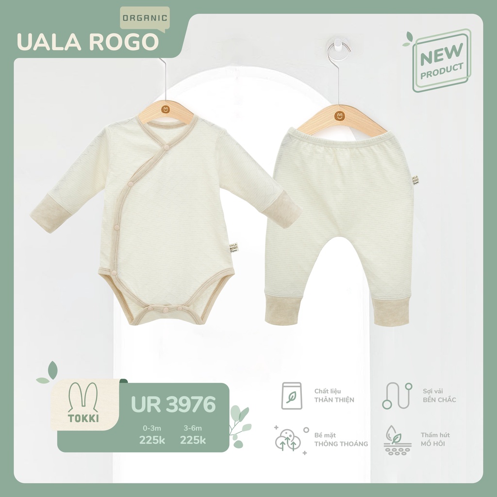 Bộ body chip dài tay Ualarogo 0-6 tháng cotton mềm thoáng thấm hút cúc chéo