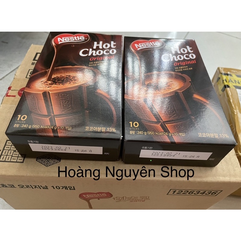 Nestle Hot Choco Original 240gr - Bột Cacao Nestle hộp (10 gói x 24gram) Nhập Khẩu Hàn Quốc date 2023