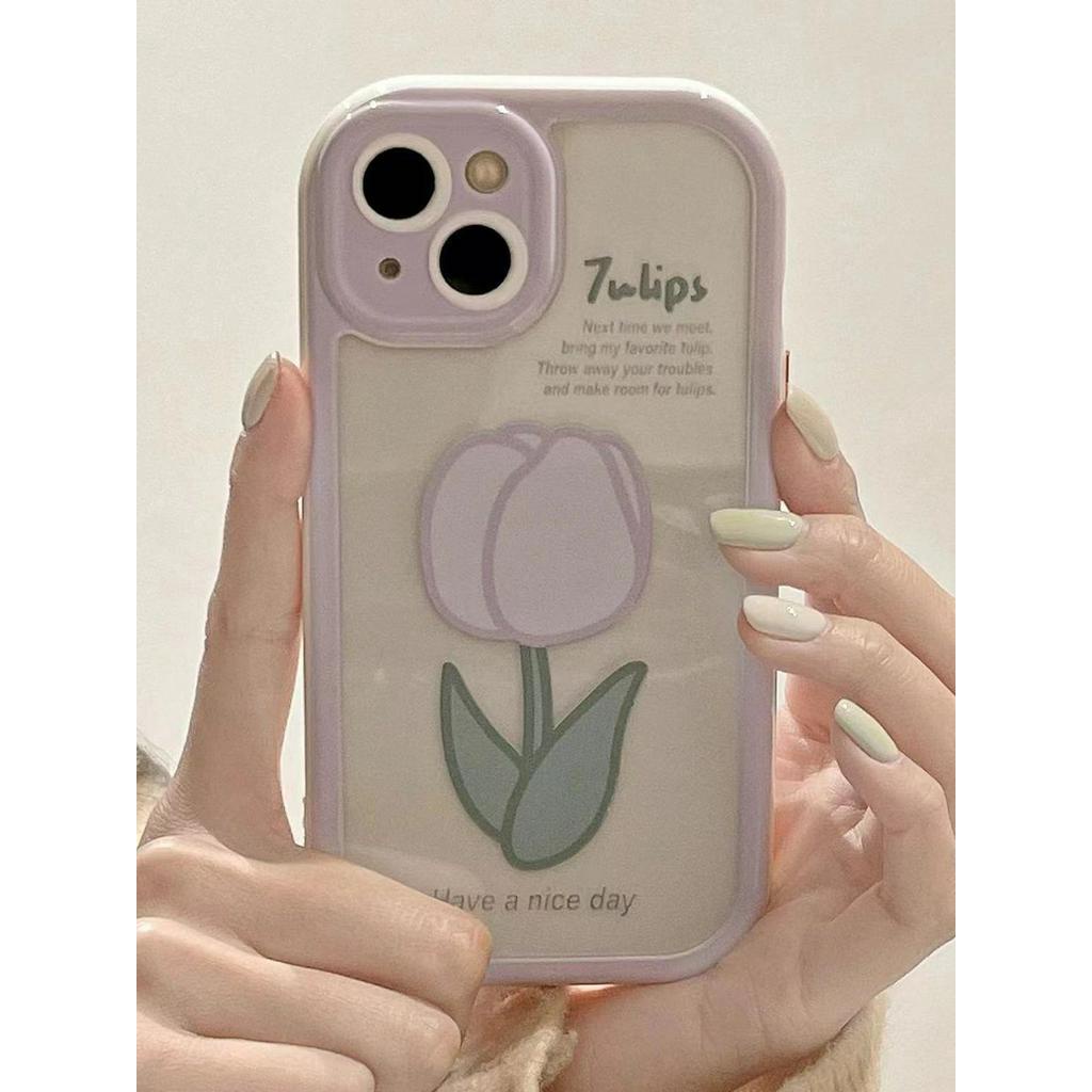 Ốp Điện Thoại Họa Tiết Hoa Tulip Tím Cho IPhone 12 13 14 11 Pro Max