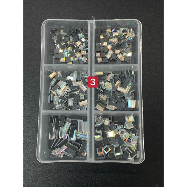 Phụ kiện đá chân keo trắng và ab mix hình hộp 6 ô