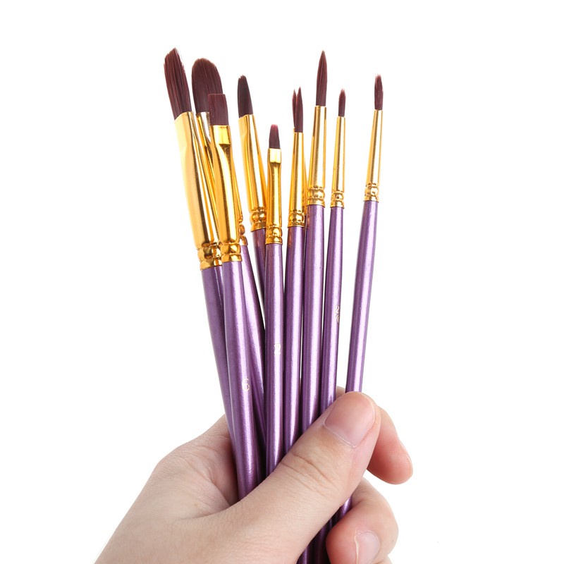Set 10 Cọ Vẽ Tranh Sơn Dầu / Màu Nước / Acrylic Sợi Nylon Tiện Dụng