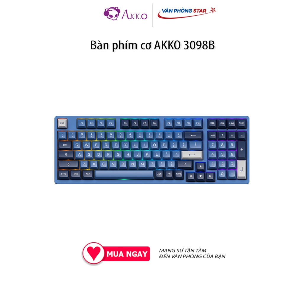 Bàn phím cơ AKKO 3098B, Bluetooth 5.0, 2.4 GHz Wireless, USB Type-C, Full size, Tương thích Windows, MacOS, Linux