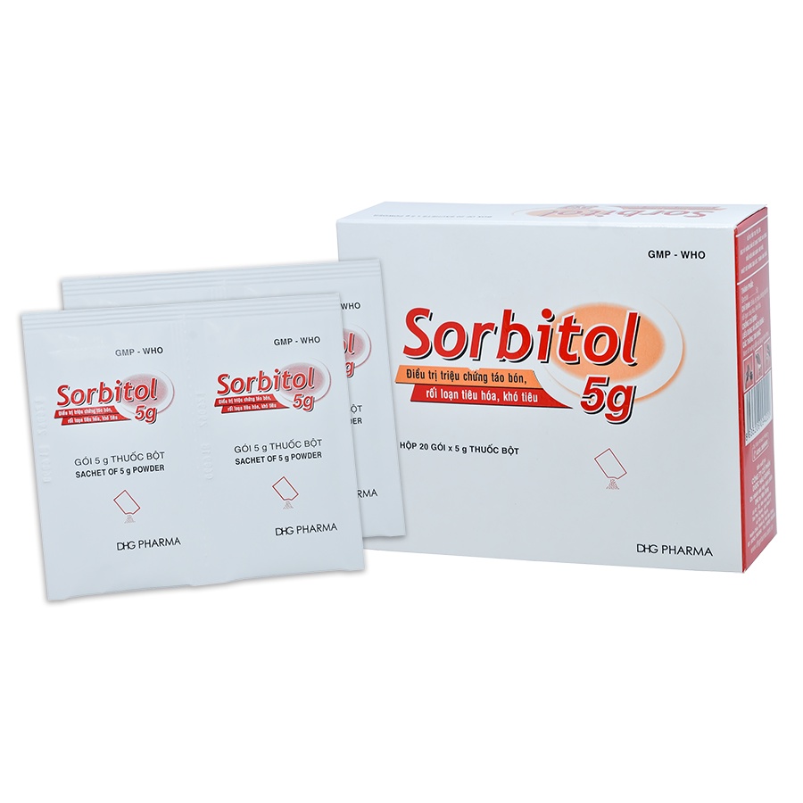 Cốm nhuận tràng SORBITOL giúp giảm táo bón, đầy bụng, không tiêu, rối loạn tiêu hóa hộp 20 x 5g  gói DHG
