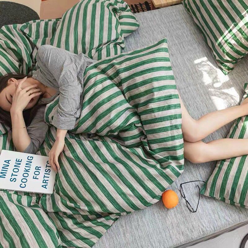 Bộ chăn ga cotton poly Kẻ Ngang Xước