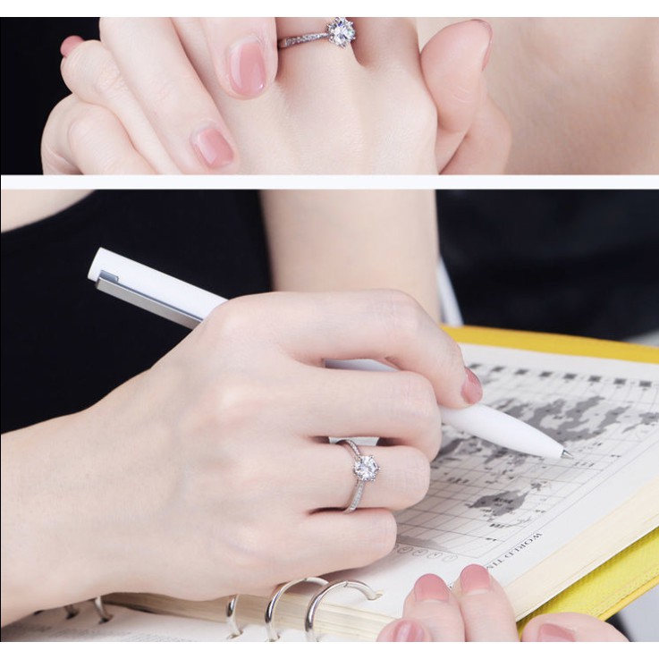 Thời trang sáu móng vuốt vòng S925 bạc cao carbon kim cương nhẫn cho phụ nữ
