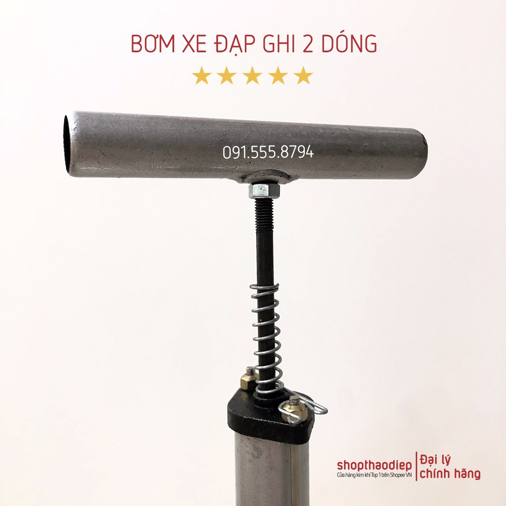 [HÀNG LOẠI 1] Bơm Tay Xe Đạp Xe Máy 2 Dóng Có Bình Trợ Lực Thân Bằng Thép Dài 60CM Màu Ghi