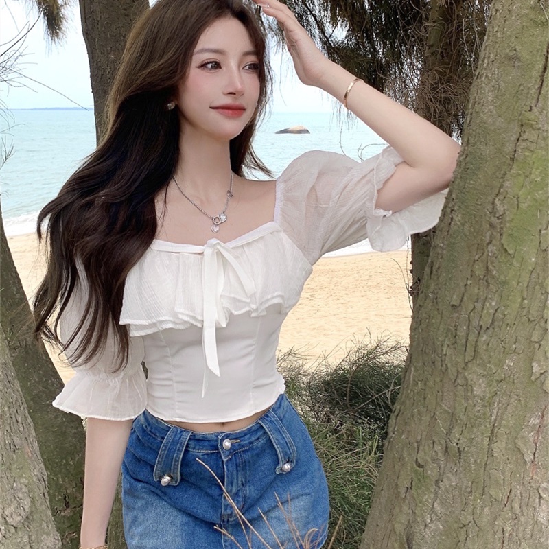 Áo Trễ Vai Tay Ngắn Cổ Vuông Thời Trang Mùa Hè Cho Nữ