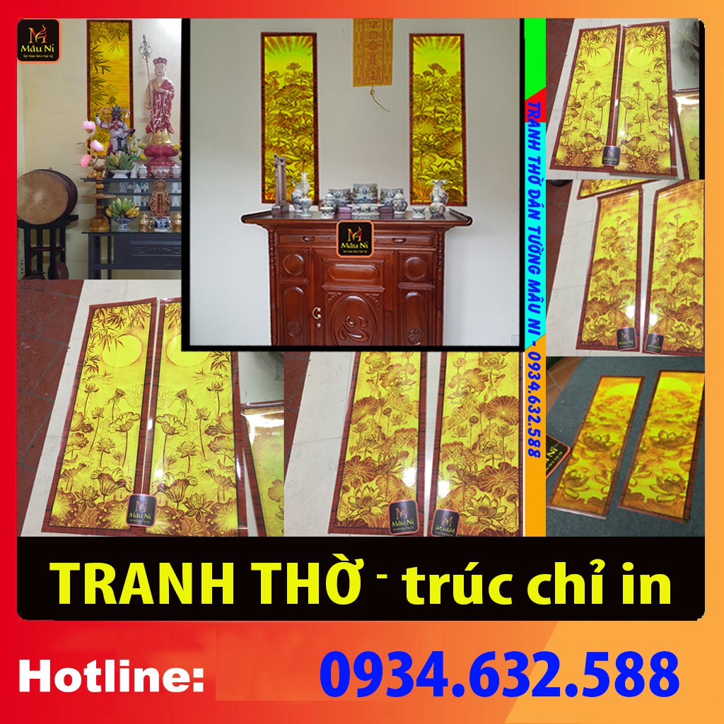 kt 41cmx127cm - Sen đài - dán phòng thờ, vách thờ, bàn thờ, tượng thờ tranh trúc chỉ in