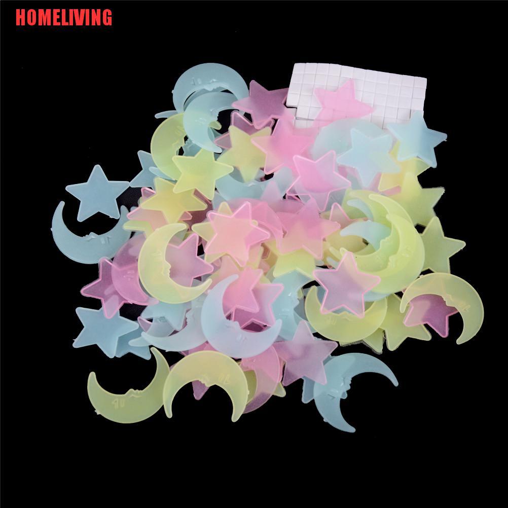 [HOMELIVING] 100 Miếng Dán Dạ Quang Hình Trăng Sao Trang Trí Phòng Ngủ Cho Bé